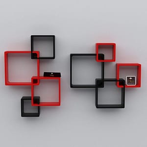wooden intersecting wall shelves [ red and black ]