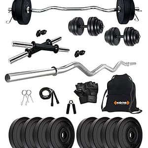 Kore PVC 10-40 Kg Home Gym Set with One 3 Ft Curl and One Pair Dumbbell Rods with Gym Accessories