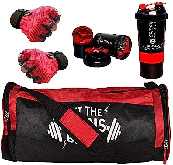 Combo of Red Polyester Gym Bag with Shoe Compartment